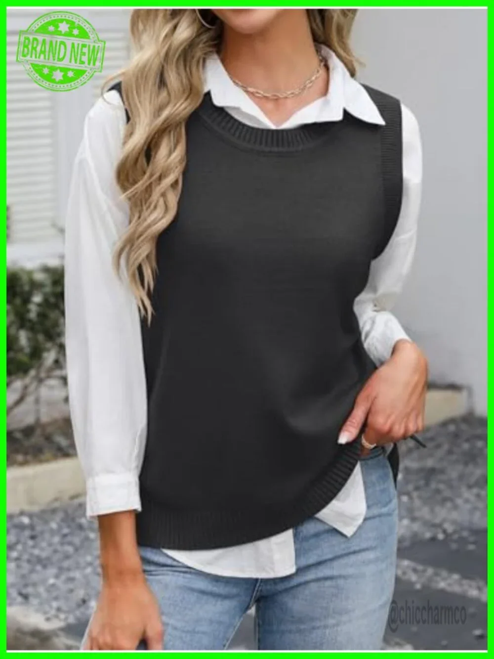 Sleeveless Sweater Vest RIBBED KNIT Side Button Loose Pullover Tank Top